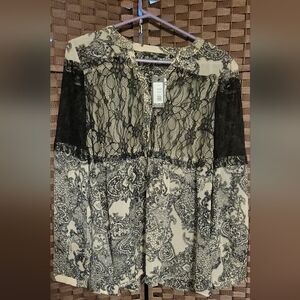 Miss Me Black and Taupe Lace Top